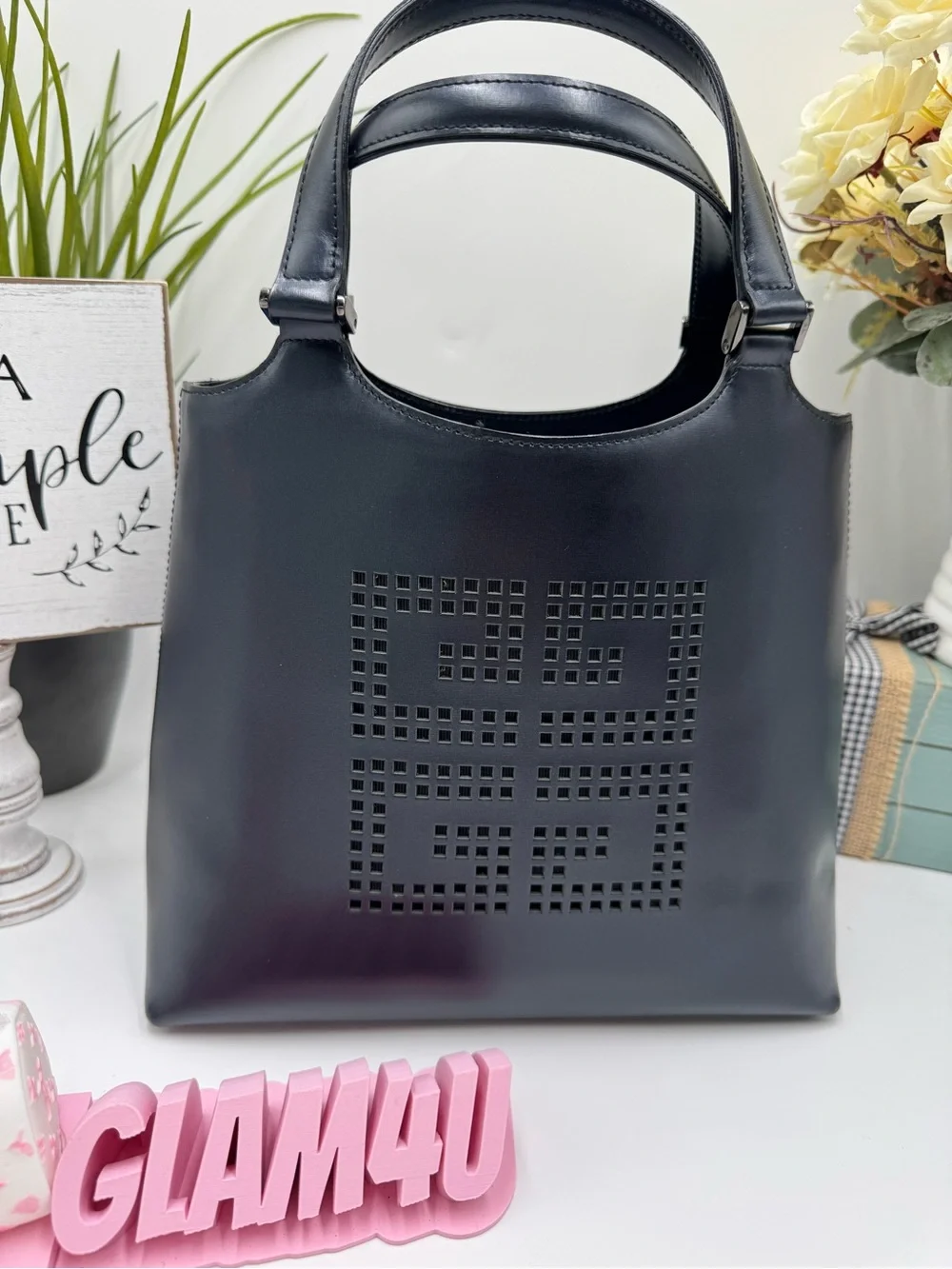 Givenchy Perforated 4G Logo Leather Shoulder Bag Tote Black/Blue